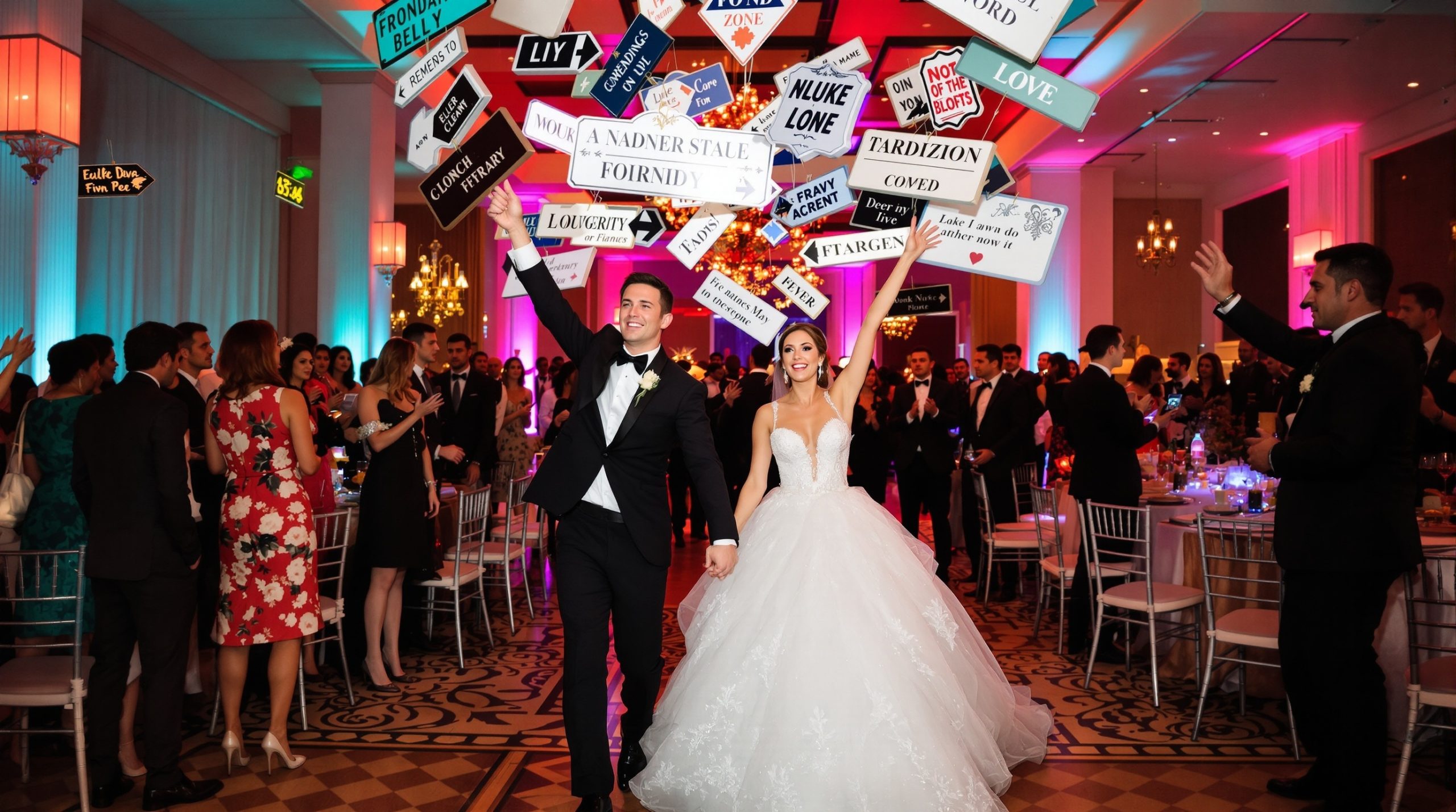 excessive wedding signage clutter